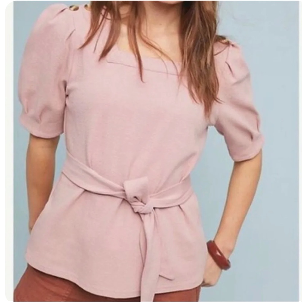 Anthropologie Current Air Barnette Pink Short Sleeve Puff Sleeve Top, Size XS